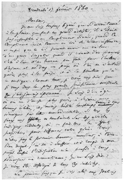 Letter to Richard Wagner, 17th February 1860 by Charles Pierre Baudelaire